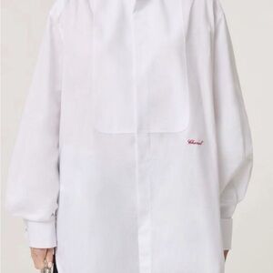 CHANEL White Button-Down Shirt with Script Label